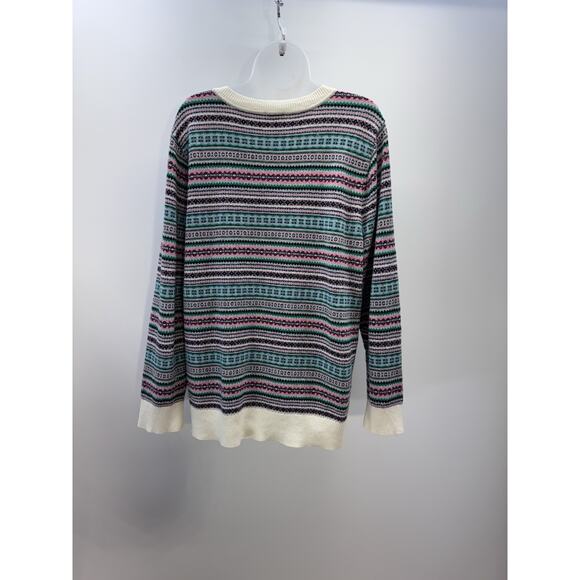 Talbots Geometric Striped Print Sweater Crewneck Pink/Green Women’s Plus Size 2X - Picture 2 of 7